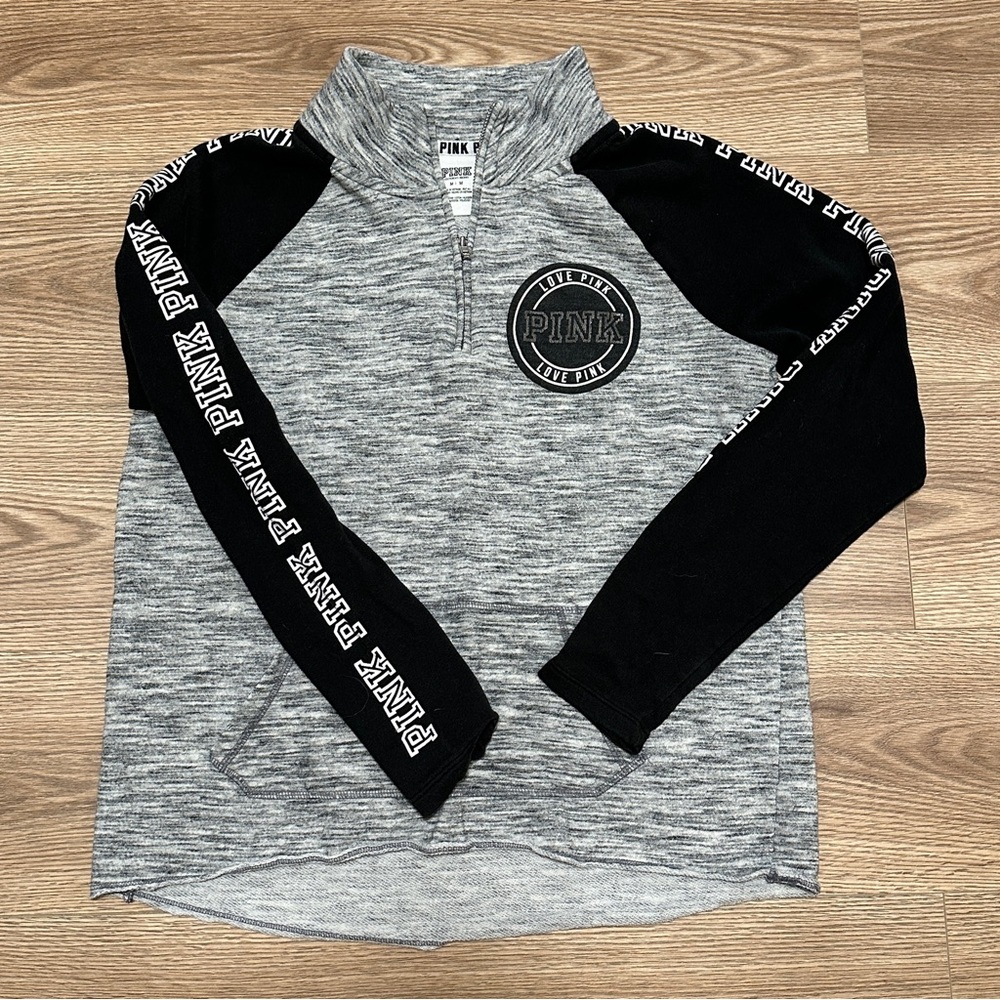 PINK Victoria's Secret Black and Gray Logo Pullover